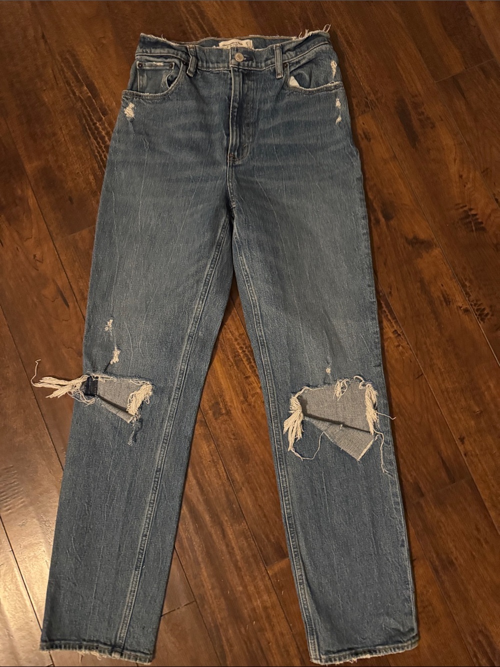 A&F Women’s Distressed Blue 90’s Straight Ultra High Rise Jeans